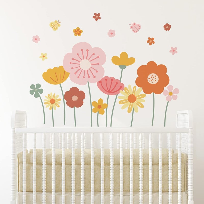 Zonon 6 Pcs Flowers Wall Decals Stickers Vinyl Removable Peel and Stick Colorful Dragonflies Floral Wall Murals Decor for Bedroom Living Room Nursery(Cute) - Image 4
