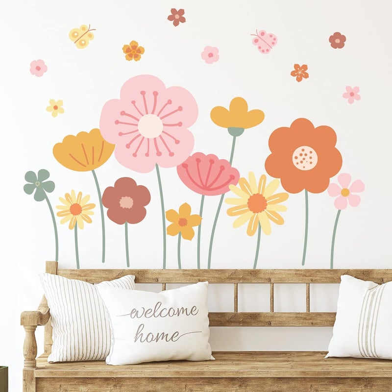 Zonon 6 Pcs Flowers Wall Decals Stickers Vinyl Removable Peel and Stick Colorful Dragonflies Floral Wall Murals Decor for Bedroom Living Room Nursery(Cute) - Image 2