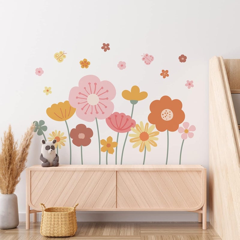 Zonon 6 Pcs Flowers Wall Decals Stickers Vinyl Removable Peel and Stick Colorful Dragonflies Floral Wall Murals Decor for Bedroom Living Room Nursery(Cute) - Image 3