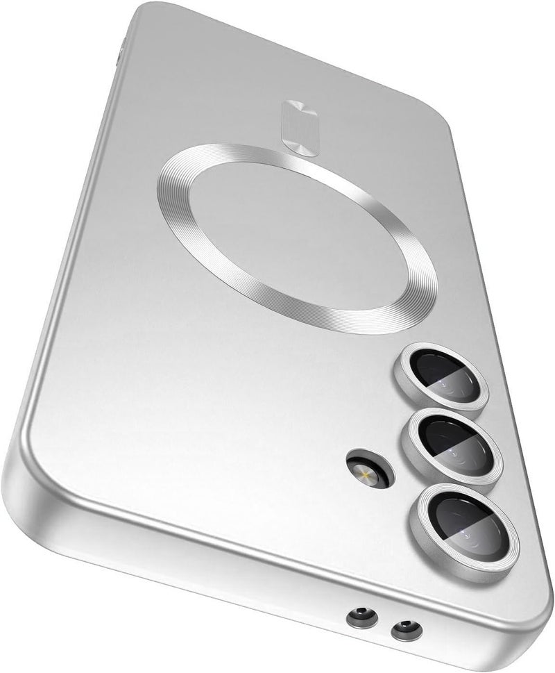 DIZORO Samsung S24 5g Case, Compatible with Mag Safe Back Cover, Matte Luxury Metallic Luster Flexible TPU Wireless Charging Shockproof Case with Camera Protector Lens (Dark Silver) - Image 1