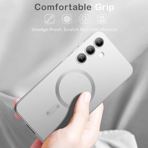 DIZORO Samsung S24 5g Case, Compatible with Mag Safe Back Cover, Matte Luxury Metallic Luster Flexible TPU Wireless Charging Shockproof Case with Camera Protector Lens (Dark Silver) - Image 2