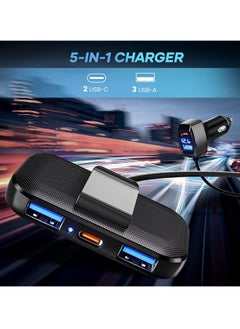 Lencent 5 Multi Ports Car Charger 31w Car Charger Adapter 3 Usb a and 2 Type C Ports for Smart Phone Voltage Detection Multi Cigarette Lighter Usb Charger With 5ft and 1.5m Cable for Back Seat Charging  - Image 5