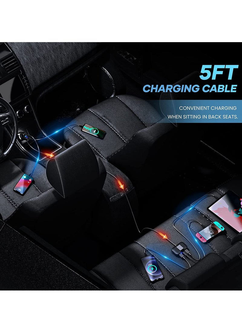 Lencent 5 Multi Ports Car Charger 31w Car Charger Adapter 3 Usb a and 2 Type C Ports for Smart Phone Voltage Detection Multi Cigarette Lighter Usb Charger With 5ft and 1.5m Cable for Back Seat Charging  - Image 3