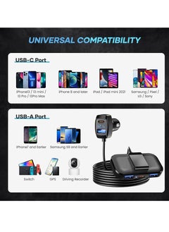Lencent 5 Multi Ports Car Charger 31w Car Charger Adapter 3 Usb a and 2 Type C Ports for Smart Phone Voltage Detection Multi Cigarette Lighter Usb Charger With 5ft and 1.5m Cable for Back Seat Charging  - Image 4