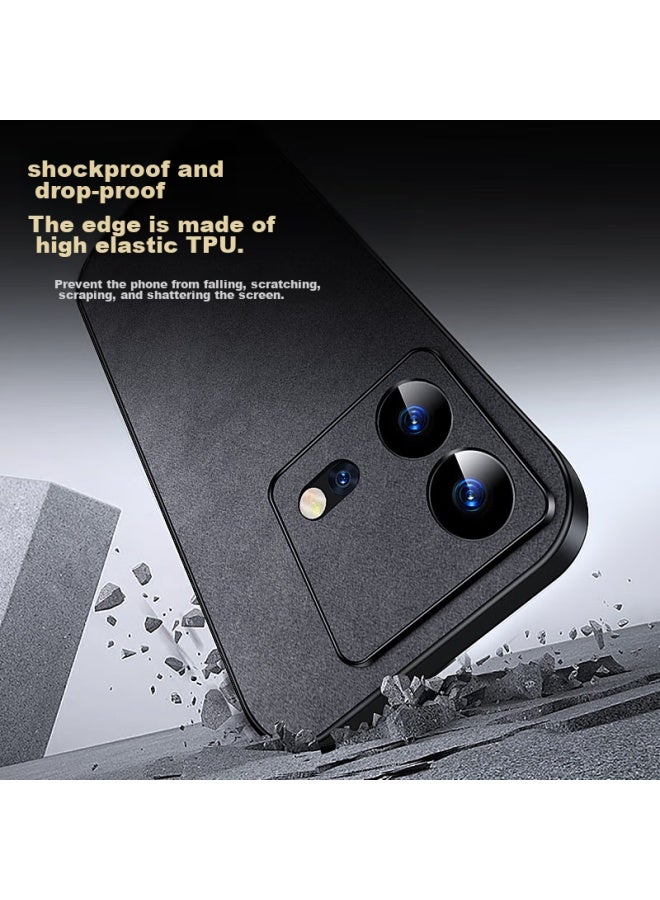 Shangsu, Suitable For Iqoo Neo8 Phone Case, Vivo Iqoo Neo8 Protective Cover, Shockproof, Full Lens Protection, Soft Shell, Simple Luxury Lambskin Outer Case, For Women And Men, Leather Case, Black - Image 4