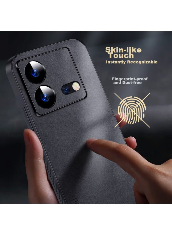 Shangsu, Suitable For Iqoo Neo8 Phone Case, Vivo Iqoo Neo8 Protective Cover, Shockproof, Full Lens Protection, Soft Shell, Simple Luxury Lambskin Outer Case, For Women And Men, Leather Case, Black - Image 2