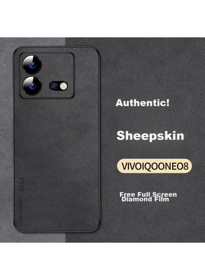 Shangsu, Suitable For Iqoo Neo8 Phone Case, Vivo Iqoo Neo8 Protective Cover, Shockproof, Full Lens Protection, Soft Shell, Simple Luxury Lambskin Outer Case, For Women And Men, Leather Case, Black - Image 1