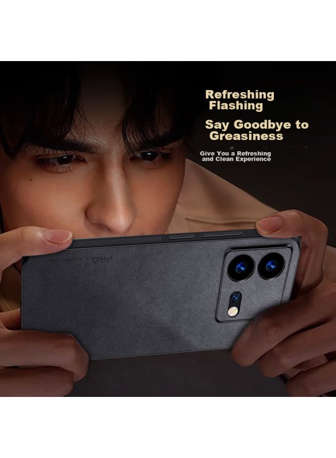 Shangsu, Suitable For Iqoo Neo8 Phone Case, Vivo Iqoo Neo8 Protective Cover, Shockproof, Full Lens Protection, Soft Shell, Simple Luxury Lambskin Outer Case, For Women And Men, Leather Case, Black - Image 5