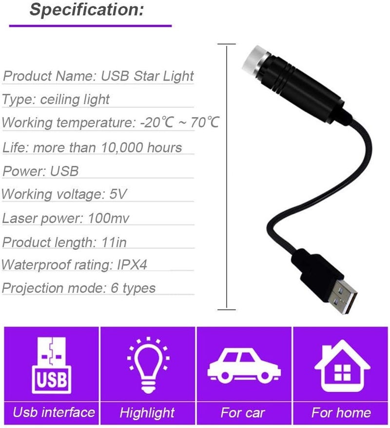 بيلونججو مشروع عرض نجوم USB للإضاءة الليلية، أضواء داخلية حمراء رومانسية قابلة للتعديل، أضواء سقف سيارة محمولة وقابلة للانحناء لتزيين السقف أو غرفة النوم أو الحفلات. - Image 2