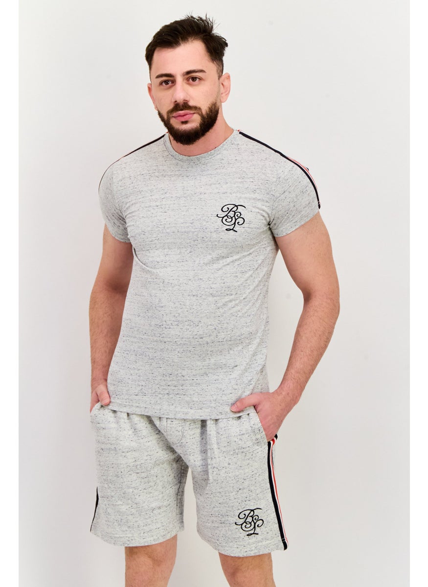 BRAVE SOUL - Men 2 Pieces Brand Logo T-Shirt And Short Set, Grey Combo - Image 1