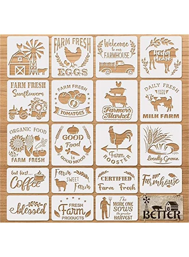 Arabest 20 Pieces Farmhouse Stencils Reusable Farm Painting Stencils Farm Theme Drawing Art Template for Scrapbooking Drawing Tracing DIY Furniture Wall Floor Fabric Decors, 2 Sizes and 20 Patterns  - Image 1
