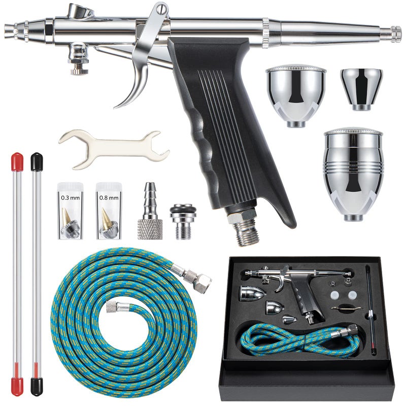 BetyBedy Airbrush Kit, Air Brush Painting Set, Double Action Trigger Airbrush Gun with 0.3mm/0.5mm/0.8mm Needles, 2cc/5cc/13cc Paint Cup, Airbrush Spray Tool Set for Painting Nails Cake Tattoo Makeup - Image 1