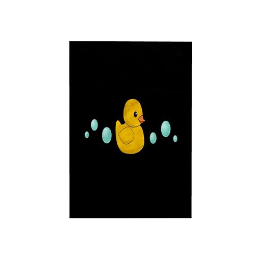 3DROSE 3D Rose Cute Yellow Rubber Cartoon with Soap Bubbles-Kawaii Ducky On Black-Adorable Sweet Duck Hand/Sports Towel, 15 x 22 - Image 1