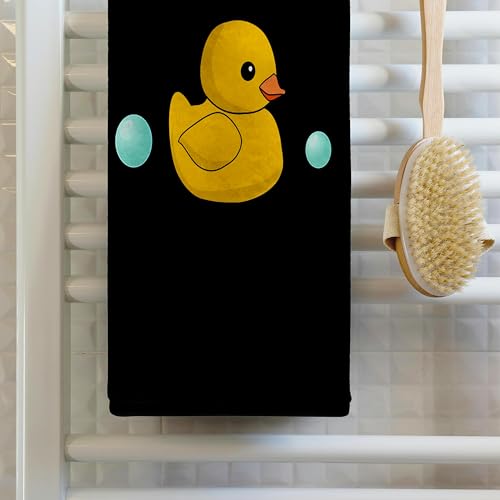 3DROSE 3D Rose Cute Yellow Rubber Cartoon with Soap Bubbles-Kawaii Ducky On Black-Adorable Sweet Duck Hand/Sports Towel, 15 x 22 - Image 2