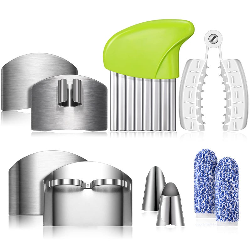 Romooa 10 Pcs Finger Guard Set for Cutting Kitchen Protector Stainless Steel Knife Cot Safe Potato Butter Lettuce Crinkle Grater Vegetable Slicer Kids Chopping Tool one size