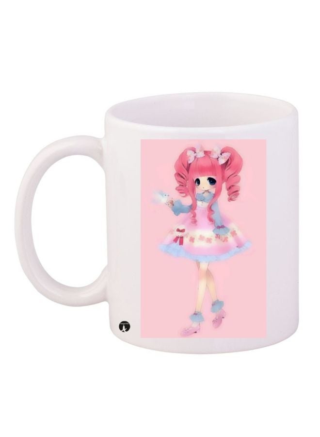 Anime Doll Printed Coffee Mug White/Pink/Beige 11ounce