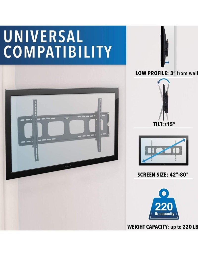 Large Tilting TV Wall Mount Bracket | 42 43 50 55 58 65 70 75 80 Inch | 220 Pound Capacity | VESA Compatible | Low Profile | Flat Screens - Image 2