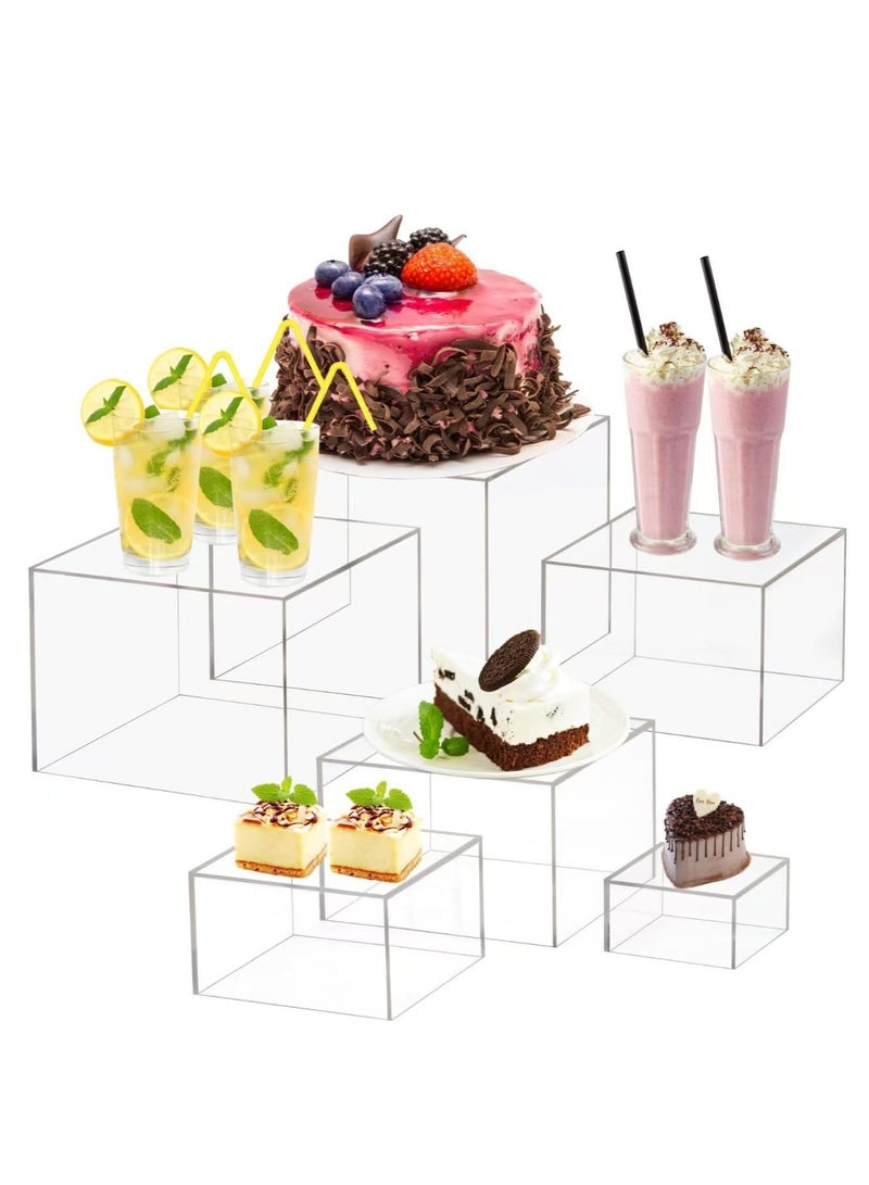 Bukela 6 Pcs Clear Buffet Risers and Stands, Acrylic Food Risers for Buffet Table, Acrylic Risers Display Stands for Wedding Party, food display, Collectibles(8" 7" 6" 5.5" 4.5" 3") - Image 1