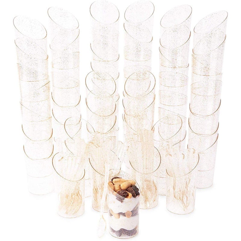 Sparkle and Bash Sparkle and Bash 120 Pieces of Gold Glitter Mini Dessert Cups with Spoons  Plastic Disposable Dessert Cups 3oz for Parfait  Shooters  Mousse  Appetizers  Samples  Treats  Serves 60  - Image 3