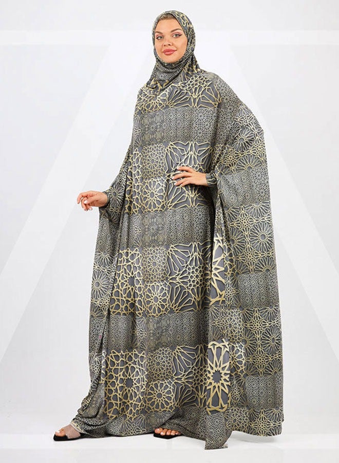 زمرد ثوب صلاة چيرسيه كويتي- مطبوع عملي مع غطاء الرأس  - Image 3
