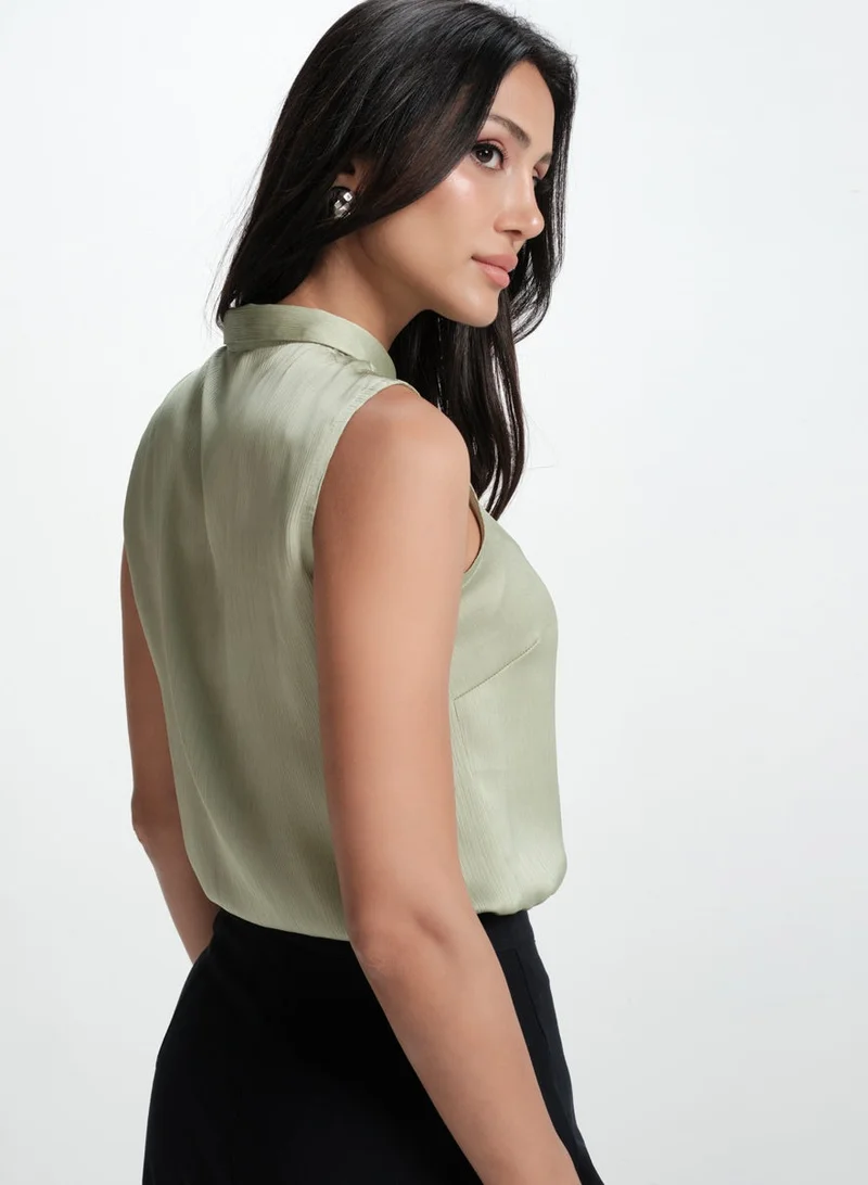 Zigzag Sleeveless Embelished Elegant Formal Top-Light Green