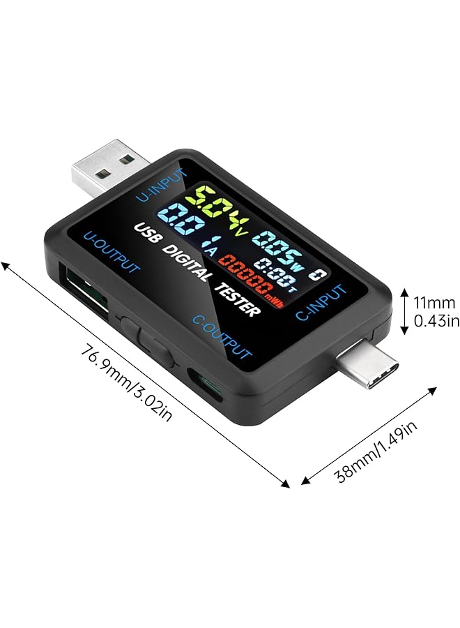 KASTWAVE Usb C Tester, 2 In 1 Tester Color Screen Ips Digital Multimeter, Voltage, Cur, Pwr, Resistance, Elec, Temp, Capacity, Tme, Fast Charging, Dual Interface Supports Multiple Fast Charging Protocols - Image 2