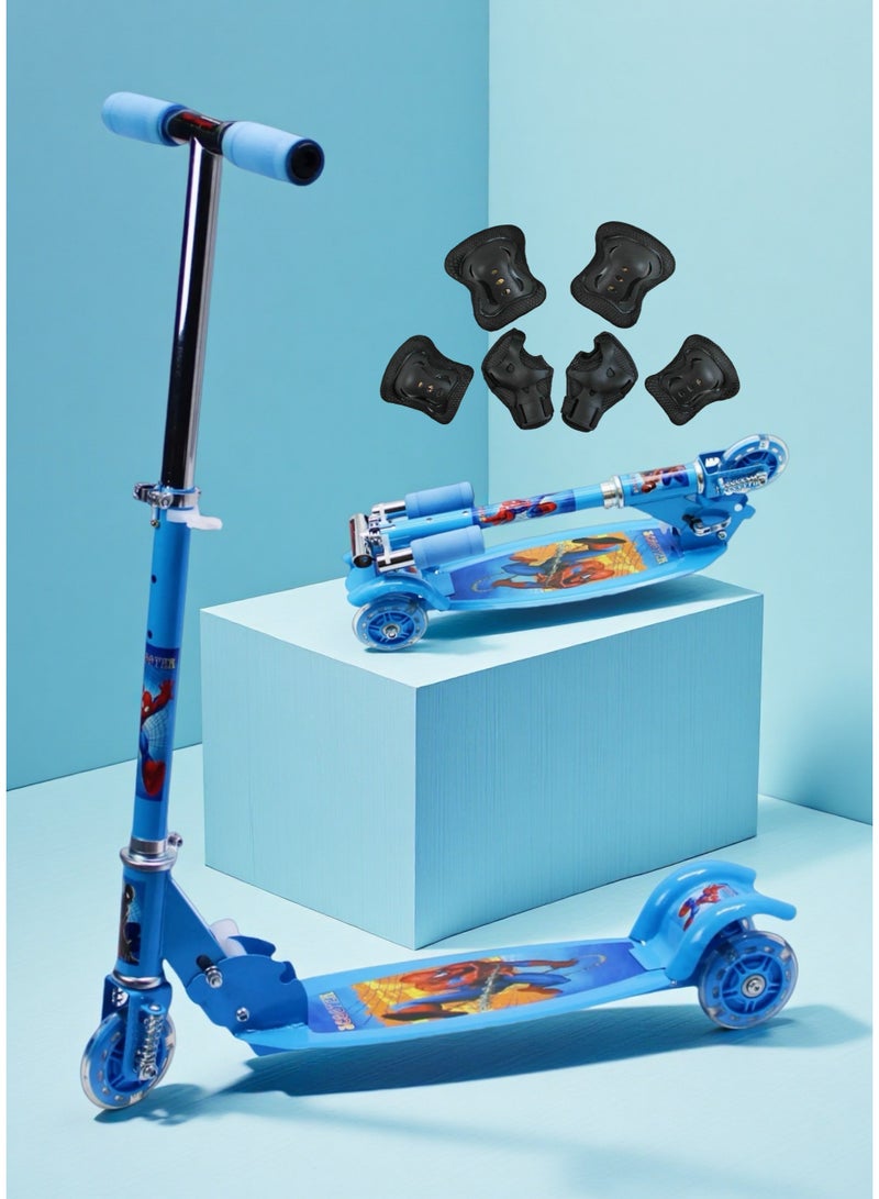 إيزي فيتشور سكوتر ركل سهل الاستخدام للأطفال من عمر 3 إلى 8 سنوات - مقبض قابل للطي وتعديل الارتفاع مع عجلات LED من البولي يوريثان وفرامل خلفية بما في ذلك مجموعة معدات الحماية - Image 1