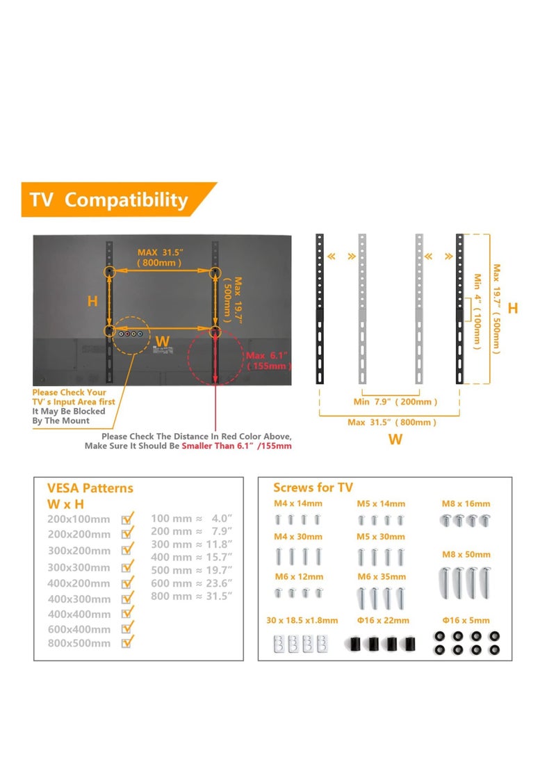 5Rcom TV Stand Mount, Universal TV Stand Tabletop for 22 to 65 inch Plasma LCD LED Flat Screen TVs, TV Legs, Holds up to 88lbs, Max VESA 800 x 500mm, Height Adjustable TV Base, TV Stand