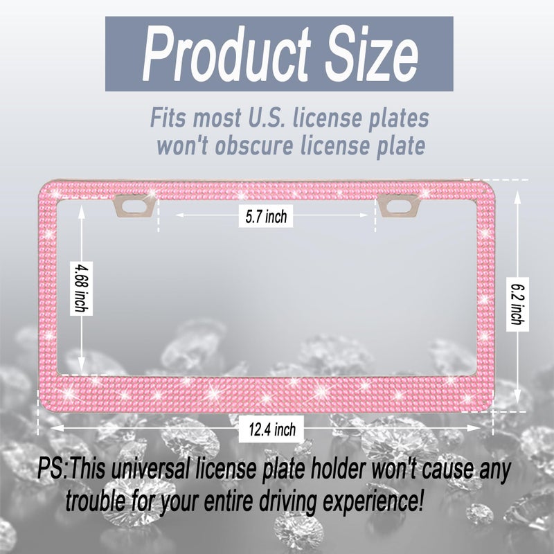 LevChall 1 Pack Bling License Plate Frames, Bedazzled Sparkly Cute Water Diamond Stainless Steelï¼ŒCar Accessories with Diamond Sparkle Glitter Capsï¼ŒSuitable for Both Men and Women(Pink) - Image 2