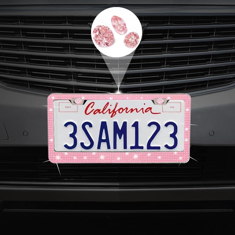 LevChall 1 Pack Bling License Plate Frames, Bedazzled Sparkly Cute Water Diamond Stainless Steelï¼ŒCar Accessories with Diamond Sparkle Glitter Capsï¼ŒSuitable for Both Men and Women(Pink) - Image 4