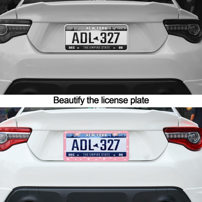 LevChall 1 Pack Bling License Plate Frames, Bedazzled Sparkly Cute Water Diamond Stainless Steelï¼ŒCar Accessories with Diamond Sparkle Glitter Capsï¼ŒSuitable for Both Men and Women(Pink) - Image 5