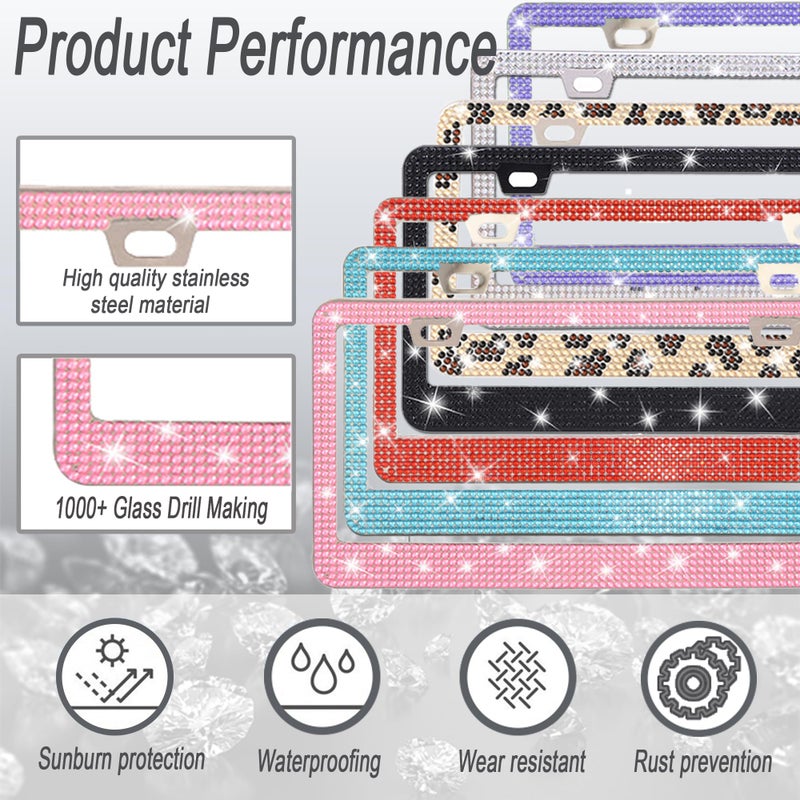 LevChall 1 Pack Bling License Plate Frames, Bedazzled Sparkly Cute Water Diamond Stainless Steelï¼ŒCar Accessories with Diamond Sparkle Glitter Capsï¼ŒSuitable for Both Men and Women(Pink) - Image 3