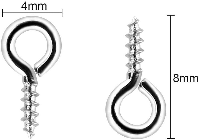 DIY Crafts DIY Crafts 80x, Bright Silver, Small Screw Eye Pins, 4 x 8mm Eye Pin Hooks, Eyelets Screw Threaded Clasps Hooks for Doing Art DIY, Mini Metal Hoop Pe (80x, Bright Silver)  - Image 3