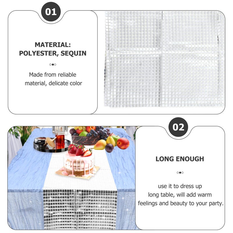 Silver Sequin Disco Table Runner 30x274cm Retro Party Supplies Wedding - Image 4