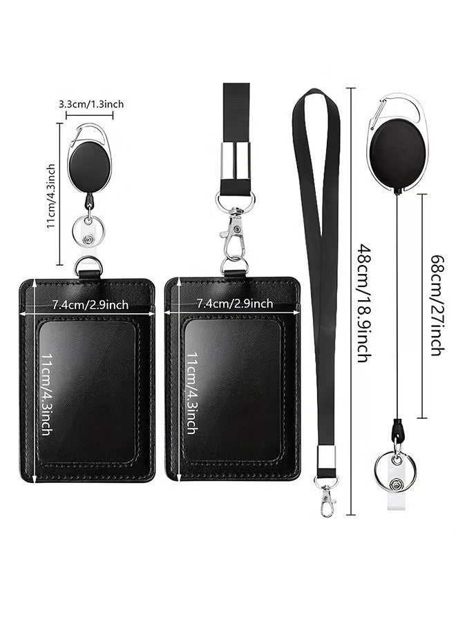 Happy D 2 Piece ID Card Holder, with Lanyard and Retractable Badge Reel Clip, Unisex Leather ID Badge Holder Set for Work School and Metro Card - Image 4