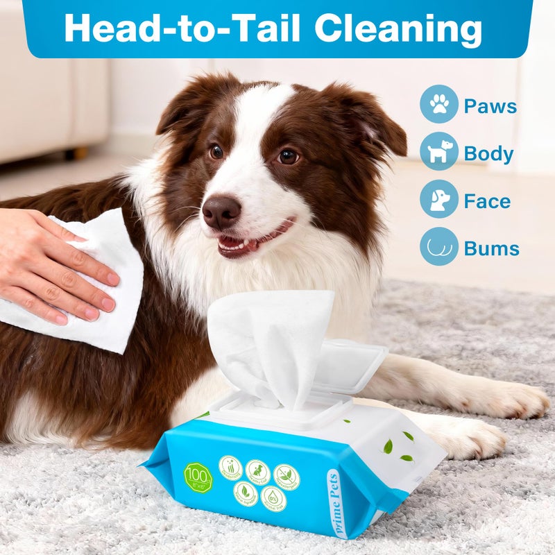Prime Pets Dog Wipes for Paws and Butt, 600 Count, Pet Wipes for Dogs & Cats, 100% Fragrance Free, Deodorizing Puppy Wipes for Cleaning Face Eyes Ears Paws Teeth Body - Image 4