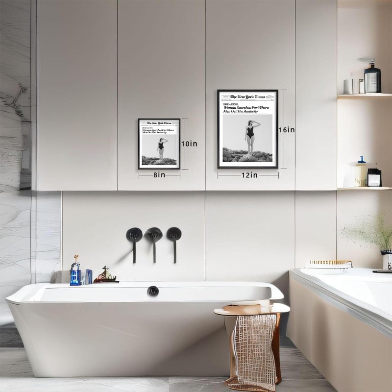 KBKBART Trendy Newspaper Framed Wall Art, 12x16 in Black and White Funny Bathroom Canvas Prints, Woman Searches For Where Men Get The Audacity Posters, Bedroom Living Room Dorm DÃ©cor - Image 4