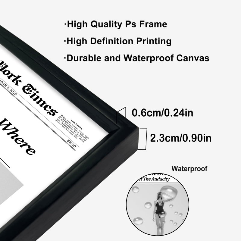 KBKBART Trendy Newspaper Framed Wall Art, 12x16 in Black and White Funny Bathroom Canvas Prints, Woman Searches For Where Men Get The Audacity Posters, Bedroom Living Room Dorm DÃ©cor - Image 3