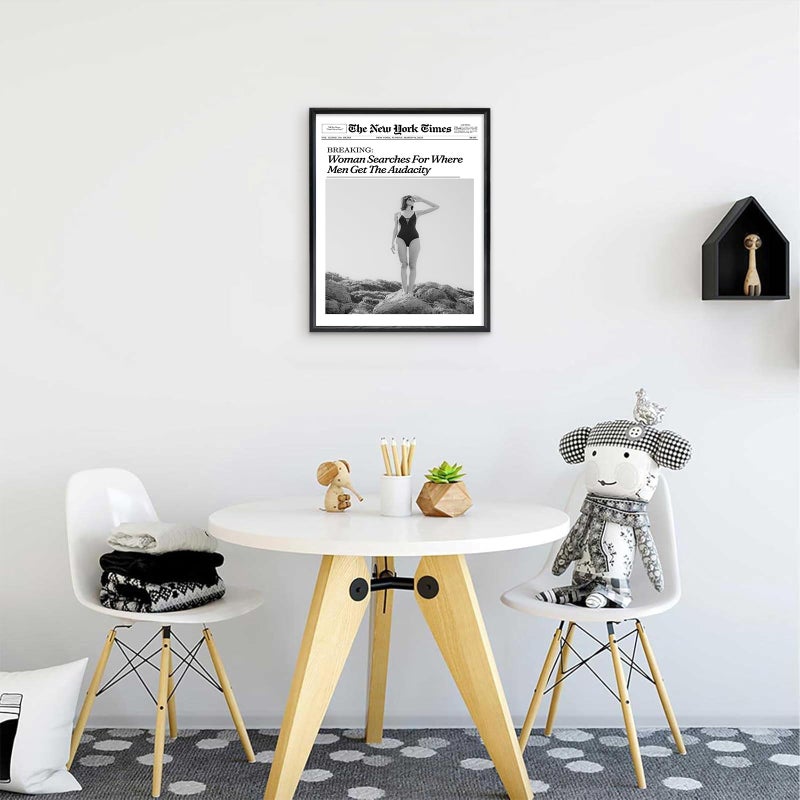KBKBART Trendy Newspaper Framed Wall Art, 12x16 in Black and White Funny Bathroom Canvas Prints, Woman Searches For Where Men Get The Audacity Posters, Bedroom Living Room Dorm DÃ©cor - Image 5