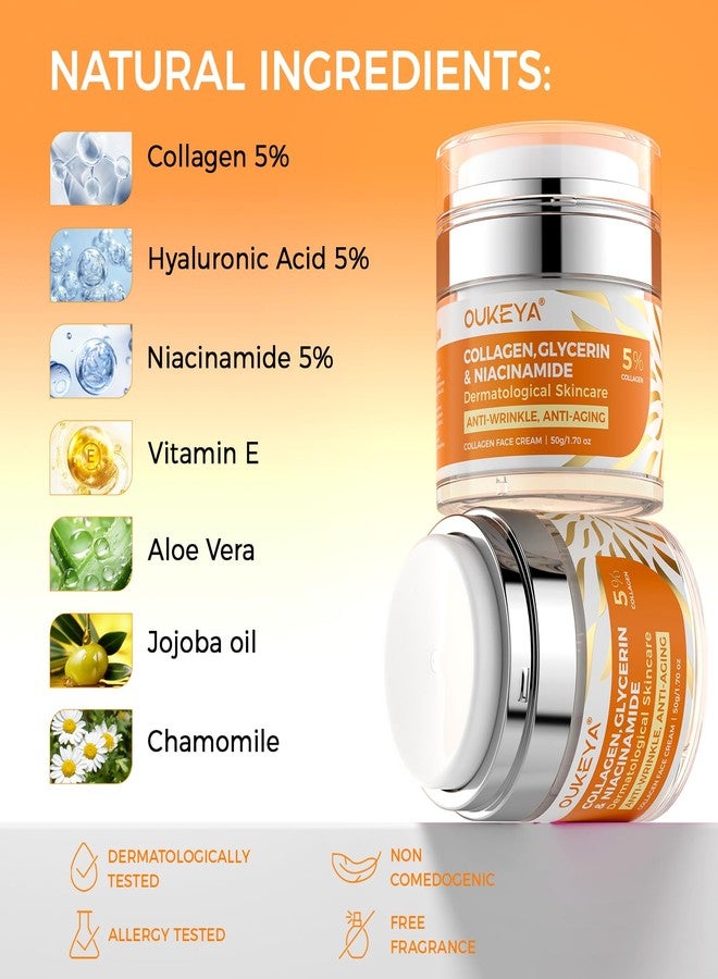 OUKEYA Collagen, Retinol & Hyaluronic Acid Cream - Anti-Aging Face Moisturizer for Face, Neck & Décolleté, Daily Moisturizer Face Cream - 1.7 fl.oz with 5% Hyaluronic Acid Niacinamide - Image 2
