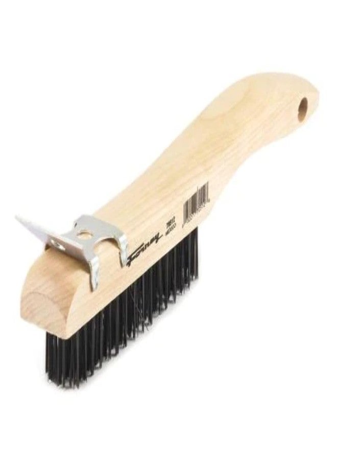 Forney 70512 Wire Scratch Brush, Carbon Steel with Wood Shoe Handle and Metal Scraper, 10-1/4-Inch-by-.014-Inch - Image 1