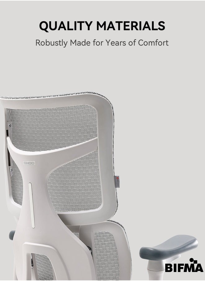 SIHOO S100 Ergonomic Office Chair, 6D Dynamic Lumbar Support, Adjustable Seat Depth, Ultra Soft 3D Armrests, Adjustable Backrest Home Office Chair, Big and Tall Computer Chair (White)