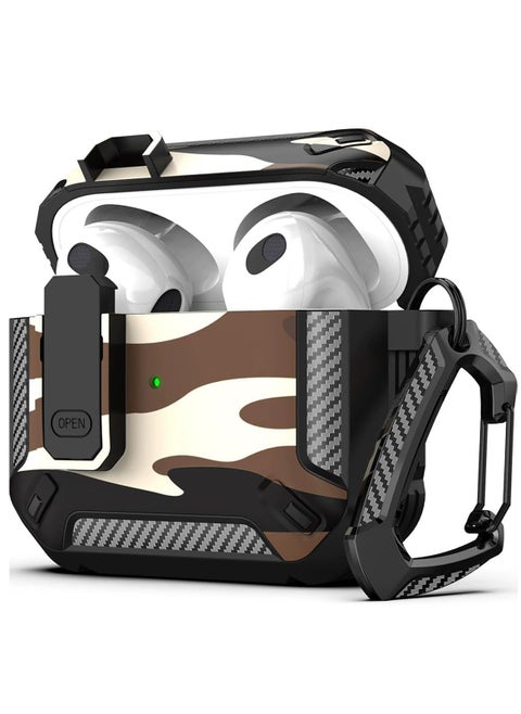 Airpods 4 Case, Airpods 4th Generation Case with Lock, Airpods 4th Generation Case, Hard Shell Rugged Shockproof Case with Keychain for Apple Airpods 4 2024 (Desert Camouflage)