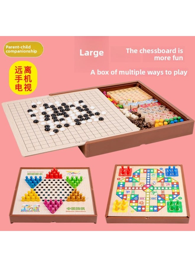 null - Multi-functional One Chessboard Flying Chess Checkers Backgammon Go Card Beasts Chess Children's Toys Foreign Trade-Color:Five-in-one [large] Checkers + Five Stones + Calendar + Snake + Wolf - Image 1