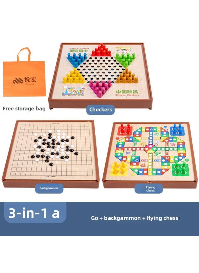 null - Multi-functional One Chessboard Flying Chess Checkers Backgammon Go Card Beasts Chess Children's Toys Foreign Trade-Color:Five-in-one [large] Checkers + Five Stones + Calendar + Snake + Wolf - Image 1