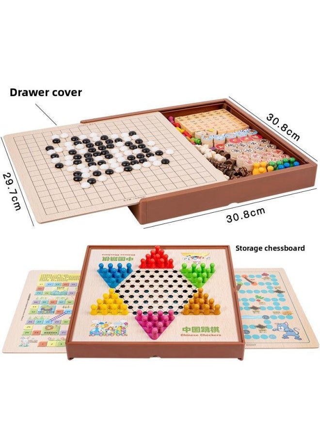 null - Multi-functional One Chessboard Flying Chess Checkers Backgammon Go Card Beasts Chess Children's Toys Foreign Trade-Color:Five-in-one [large] Checkers + Five Stones + Calendar + Snake + Wolf - Image 1