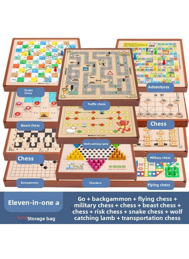 null - Multi-functional One Chessboard Flying Chess Checkers Backgammon Go Card Beasts Chess Children's Toys Foreign Trade-Color:Five-in-one [large] Checkers + Five Stones + Calendar + Snake + Wolf - Image 1