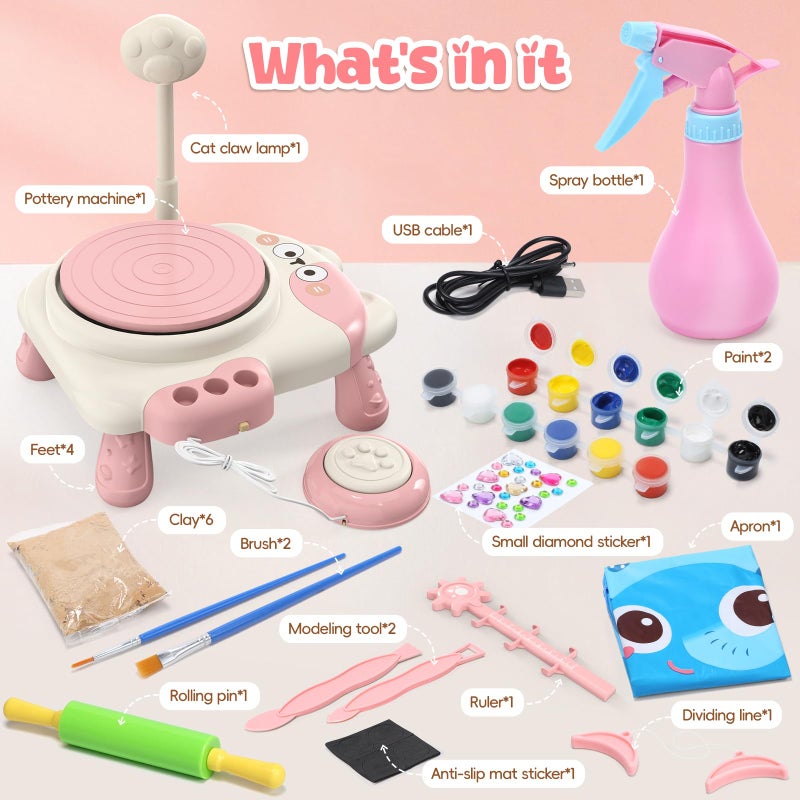 Skirfy Pottery Wheel for Kids Beginners with Light,Arts and Crafts for Kids Ages 8-12,Ceramic Wheel with Painting Kit, Adjustable Speed,Birthday Christmas Thanksgiving Gift for Girls Boys Age 6+ - Image 3