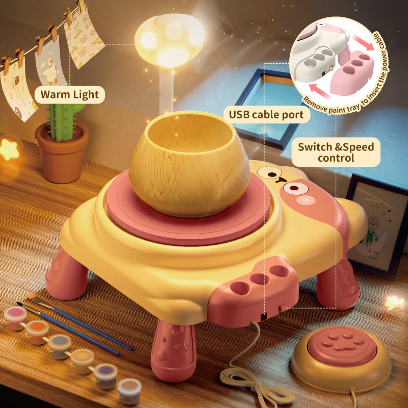 Skirfy Pottery Wheel for Kids Beginners with Light,Arts and Crafts for Kids Ages 8-12,Ceramic Wheel with Painting Kit, Adjustable Speed,Birthday Christmas Thanksgiving Gift for Girls Boys Age 6+ - Image 2