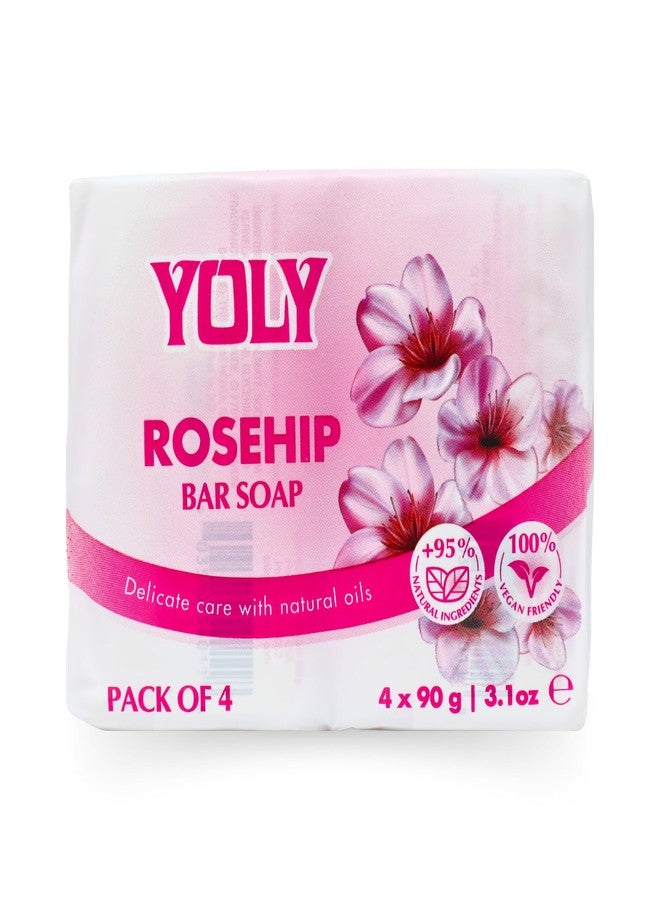 YOLY Rosehip Bar Soap (90 g, Pack of 4) - 95% Natural, Vegan-Friendly Moisturizing Soap for Silky Smooth Skin - Image 1